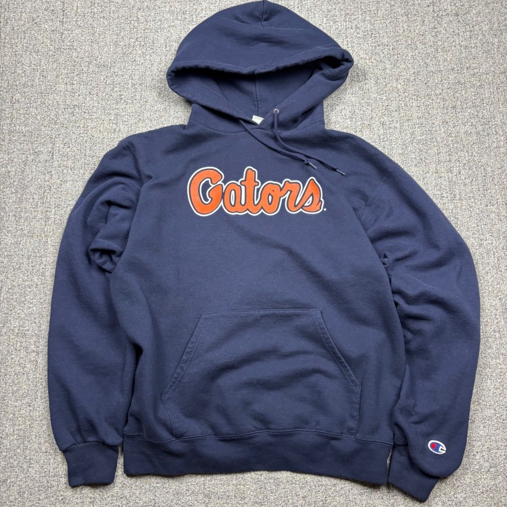Champion Florida Gators Hoodie Mens Medium Navy Blue Eco Fleece Sweatshirt